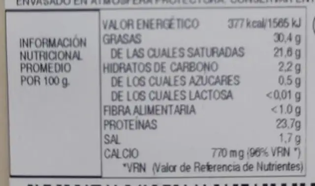Queso de mezcla tierno sin lactosa nutrition facts table