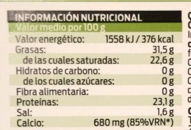 Queso de mezcla semicurado nutrition facts table