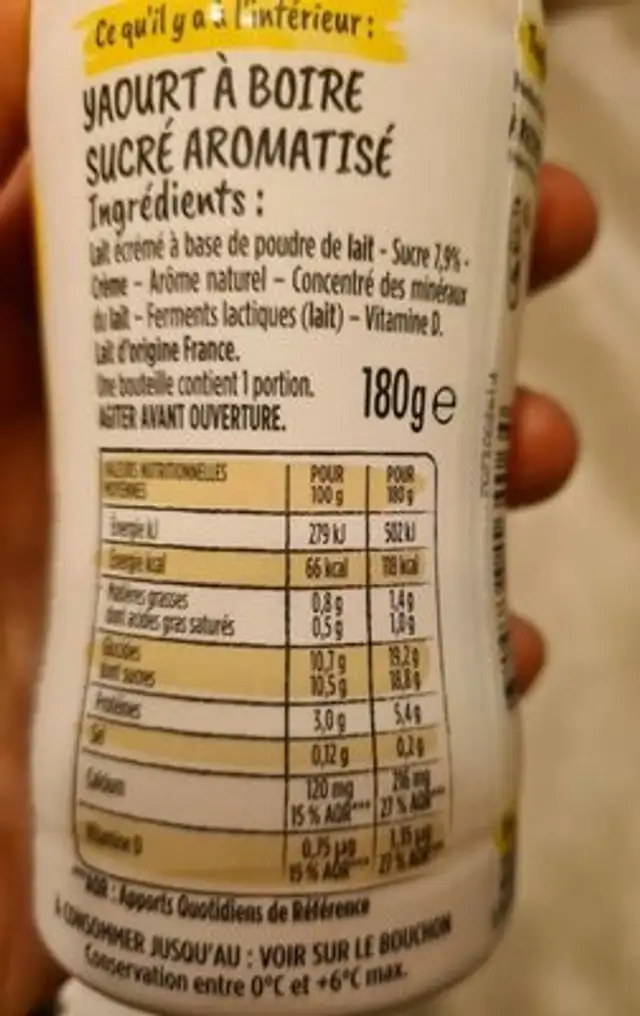 Yaourt à boire nutrition facts table