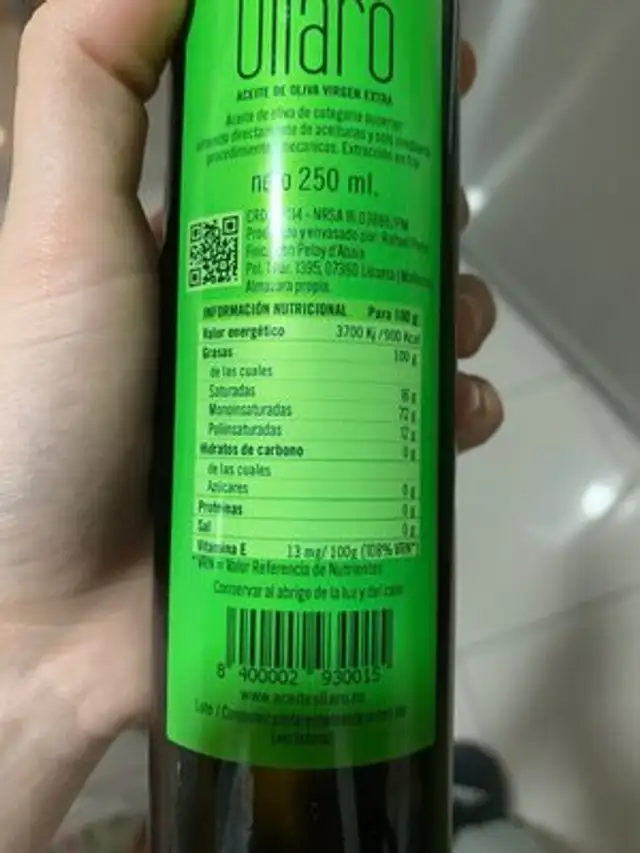 Unknown nutrition facts table