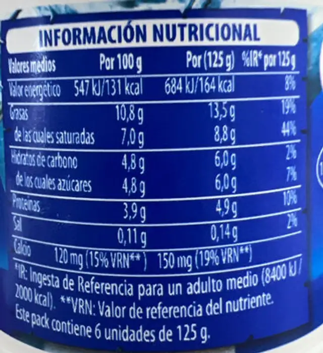 Yogurt Full Fat ingredients label