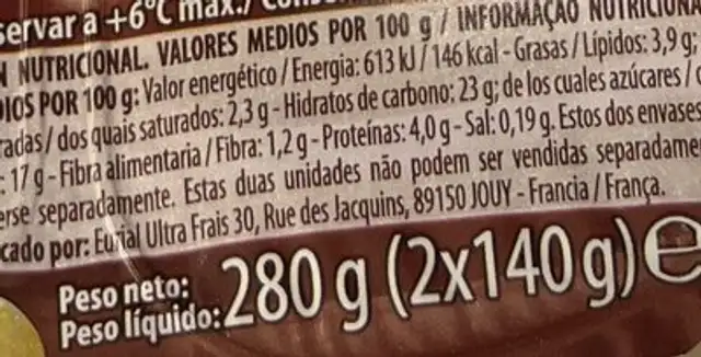 Unknown nutrition facts table