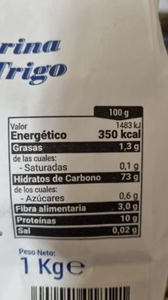 Harina De Trigo nutrition facts table