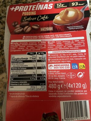Pudding +Proteinas nutrition facts table