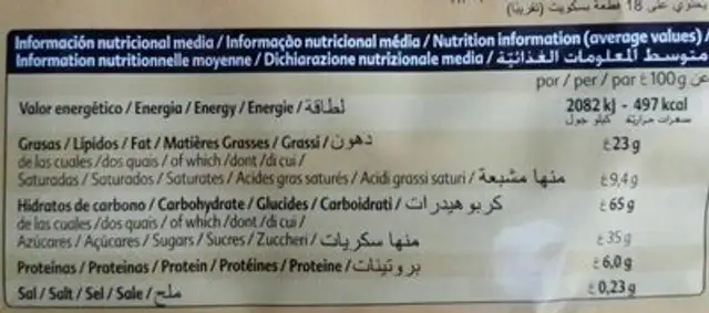 Demecao Cuetara nutrition facts table