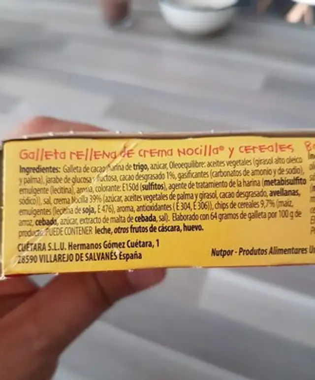 Cachobarra Cereal Bar ingredients label