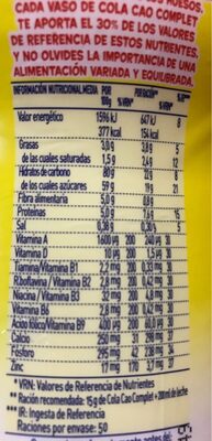 Colacao complet nutrition facts table