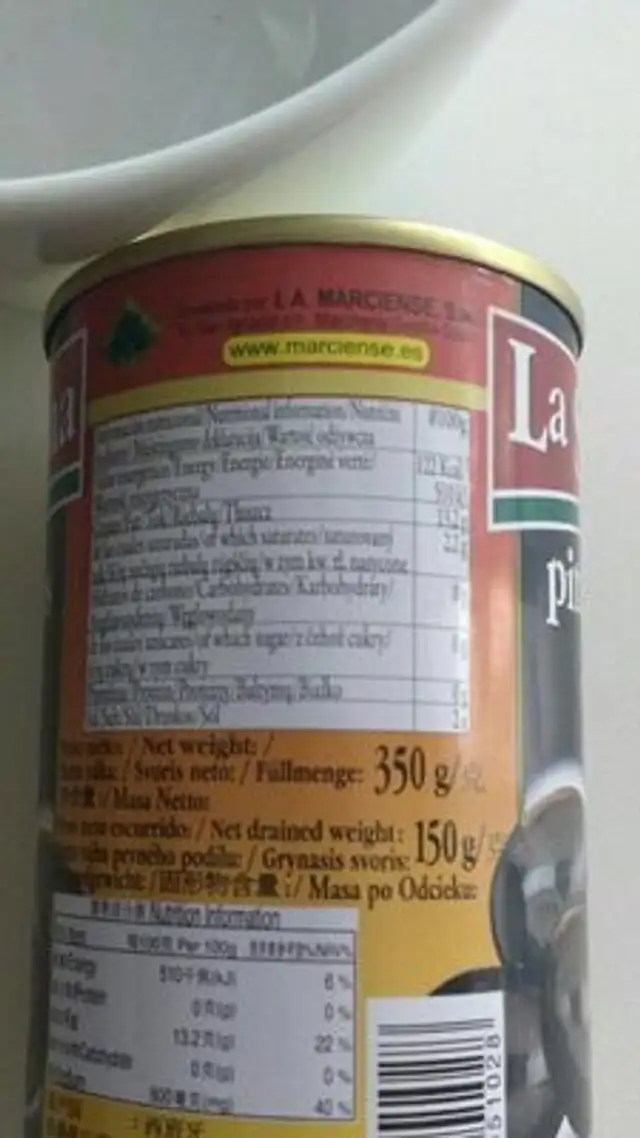 Olives La Sevillana Pitted Black In Can 370ML 1 / 24 nutrition facts table