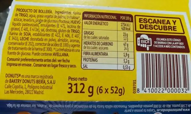 Donuts Berlinas Glacé ingredients label