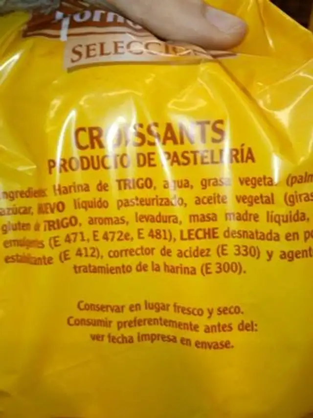 Croissants Horno De Oro ingredients label