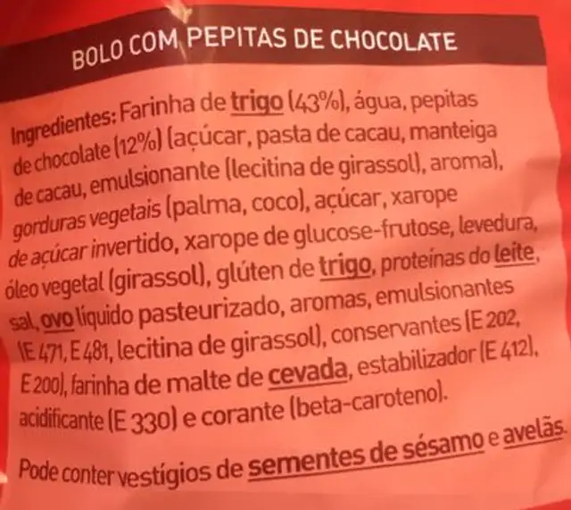 Choco Chips 8 Uds. ingredients label
