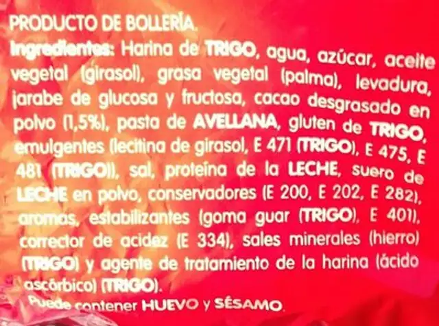 Bollycao ingredients label