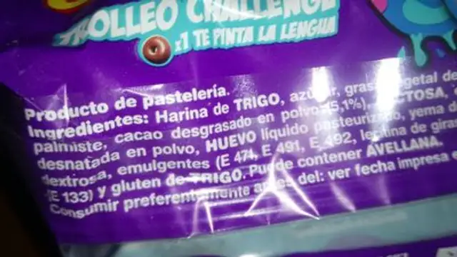 Donettes ingredients label