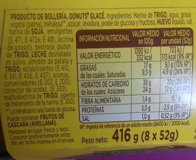 Donuts Glacé ingredients label