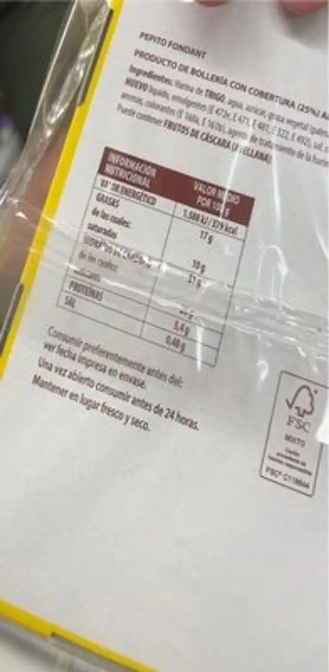 Pepitos nutrition facts table