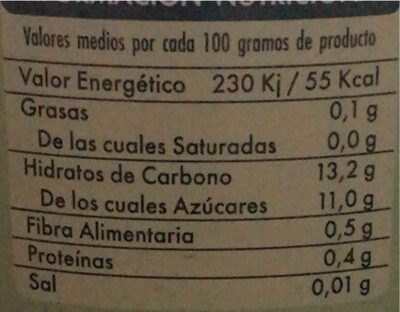 Piña en su jugo nutrition facts table