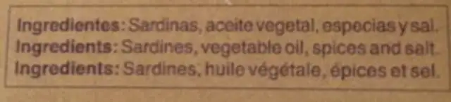 Sardina Picante En Aceite Pay-pay ingredients label