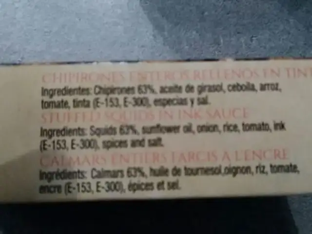 Calmars Entiers Farcis Ramona ingredients label