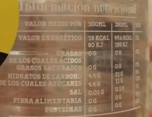 Font Vella Levité Agua Con Extractos De Té Sabor Limón nutrition facts table
