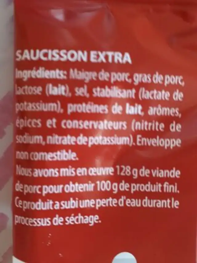 Saucisson ingredients label