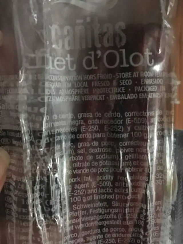 Cañitas - Fuet d'Olot ingredients label