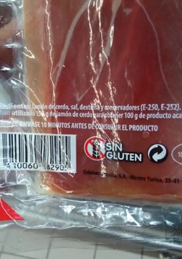 JAMON CURADO BODEGA 400 G. ESPUñA nutrition facts table