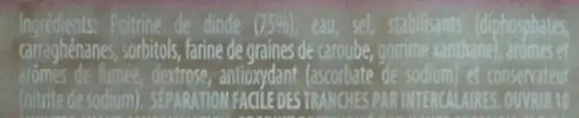 Poitrine de dinde cuite ingredients label