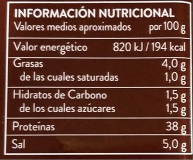 Lomo Tradition 0% nutrition facts table