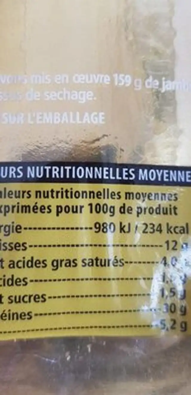 Jambon serrano espagnol bodega nutrition facts table