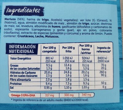 Merluza empanada ingredients label
