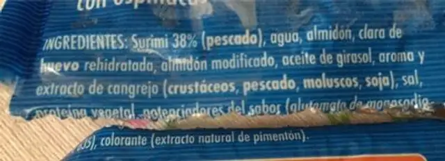 Tronquitos de surimi ingredients label