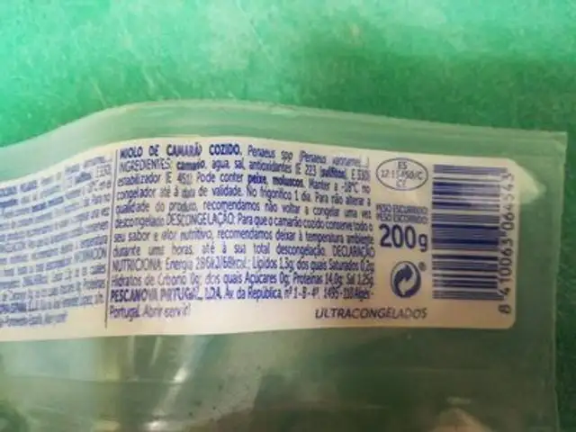 Langostinos ingredients label