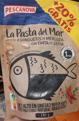 Espaguetis de merluza con tinta de sepia front packaging