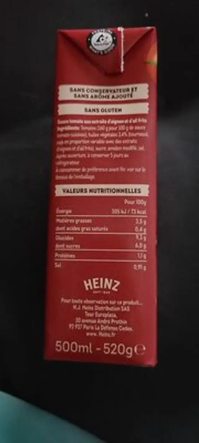 HEINZ ingredients label
