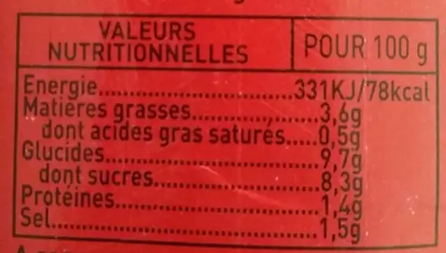 HEINZ nutrition facts table