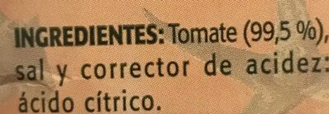 Tomate triturado ingredients label