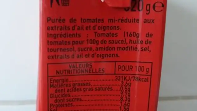 La Sauce Tomate Cuisinee Ail & Oignon 3x520 g + 1 offerte ingredients label