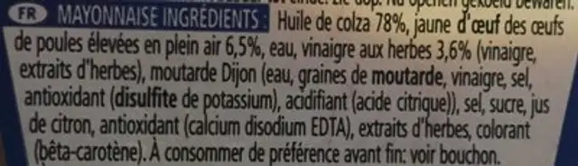 Original Mayo ingredients label