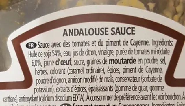 Heinz Andalouse Sauce ingredients label