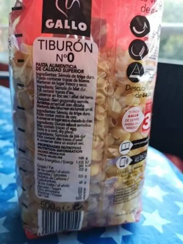 Tiburón nutrition facts table