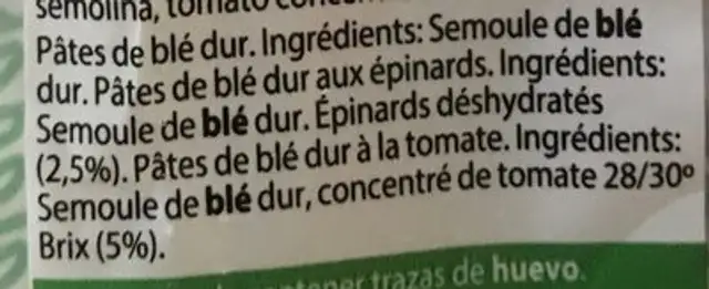 Pastas Gallo Vegetales Margarita 250GR ingredients label