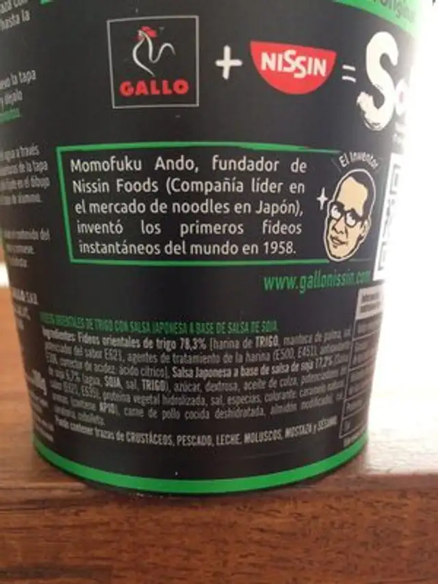 Fideus Triyaki Cup Soba Gallo ingredients label