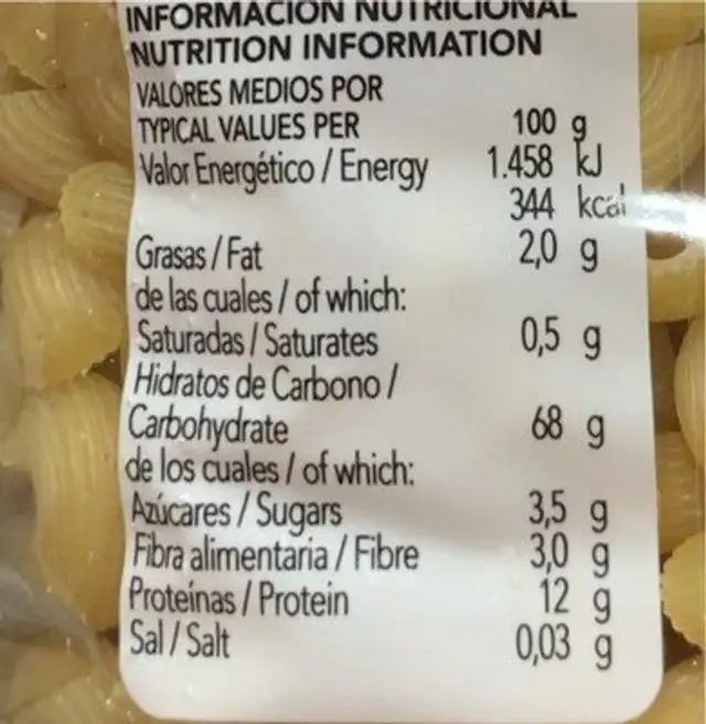 Tiburón n°0 nutrition facts table