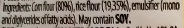 Fideos sin gluten ingredients label