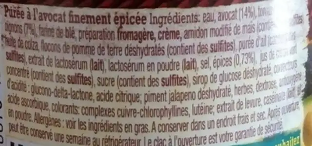 Guacamole ingredients label