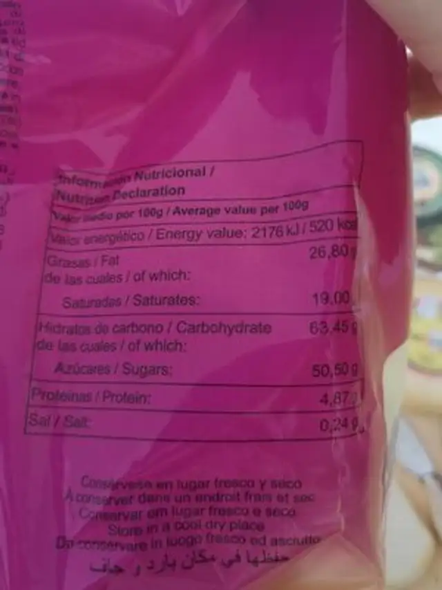 Mini ambrosia Tirma nutrition facts table