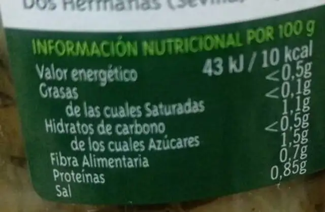 Acelgas nutrition facts table