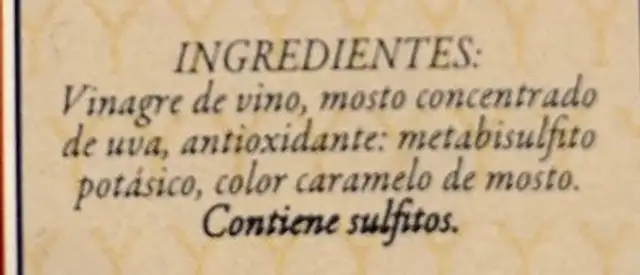Vinagre balsámico ingredients label
