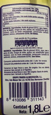 mayonesa nutrition facts table