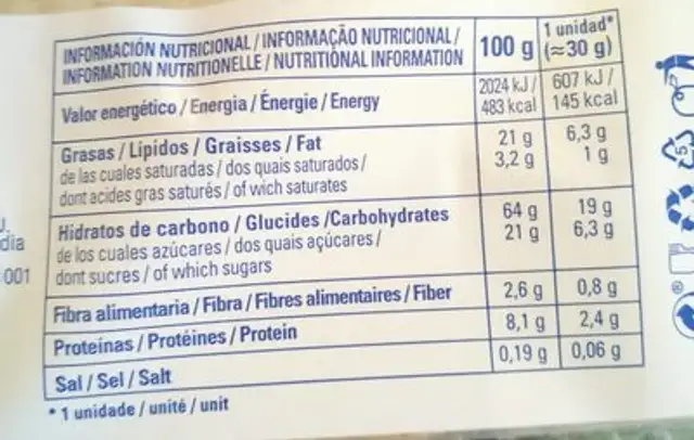 Tortas de aceite de oliva virgen extra nutrition facts table